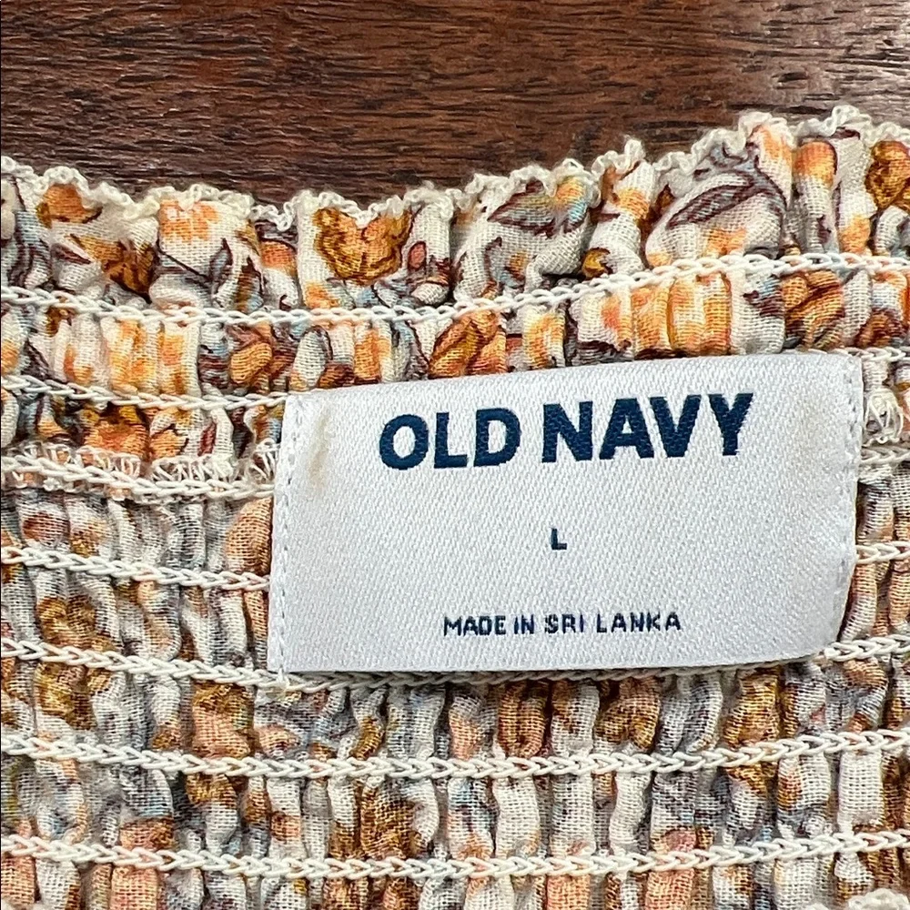 OLD NAVY Peasant Smocked Puff-Sleeve Peplum Blouse Multi Ditsy Orange/Cream L